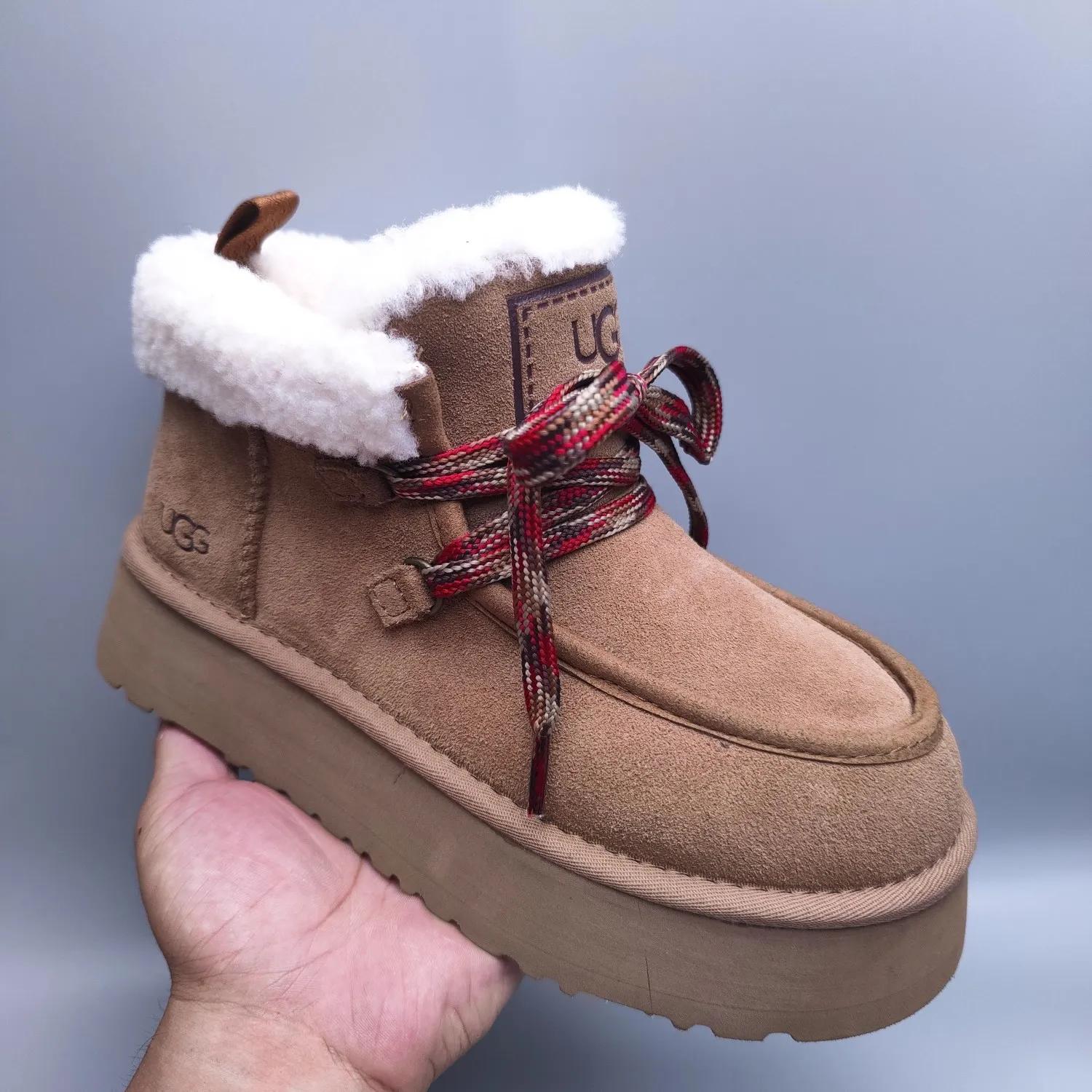 💰560 UGG sheepskin all-in-one snow boots 3954 thick-soled lace-up women's boots Color: Maroon Black Chocolate Brown Gray Size: 35-41
